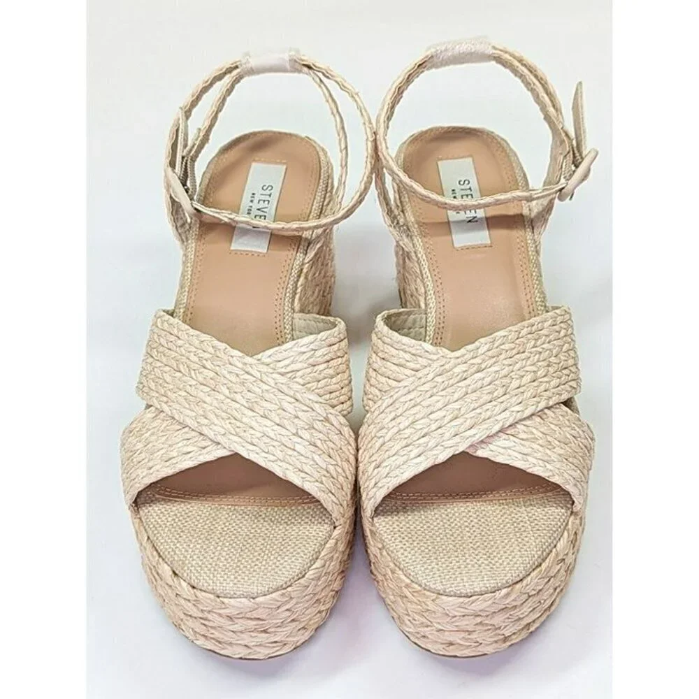 Steven New York Ramey Espadrille Platform Wedge Raffia Sandal Size 9.5 MSRP $130